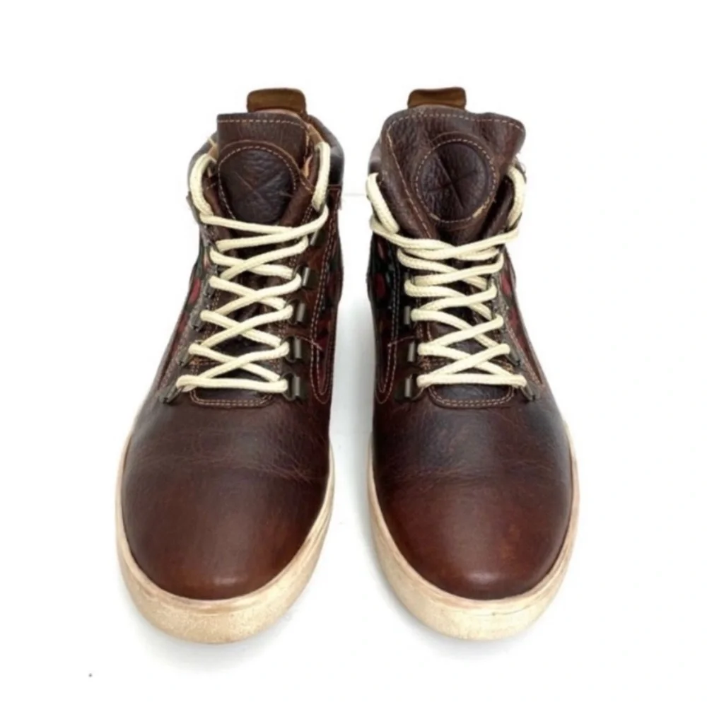 Inkkas Rooster Floral Camping Leather Hi Top Hiking Boot Sneakers Brown Size 8